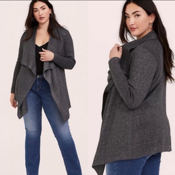 Torrid Grey Ribbed Shawl Drape Front Cardigan 1X - Picture 1 of 6